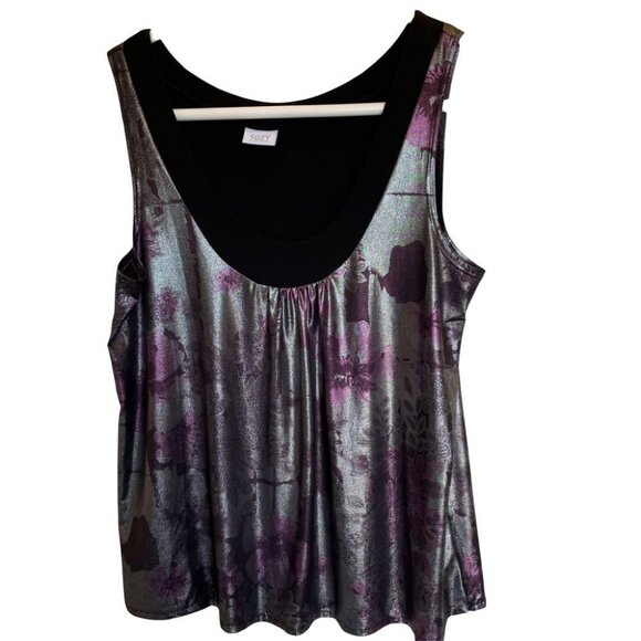 SUZY Shier Casual Silver Metallic Sleeveless Tunic Top, Size XLarge - Picture 4 of 6